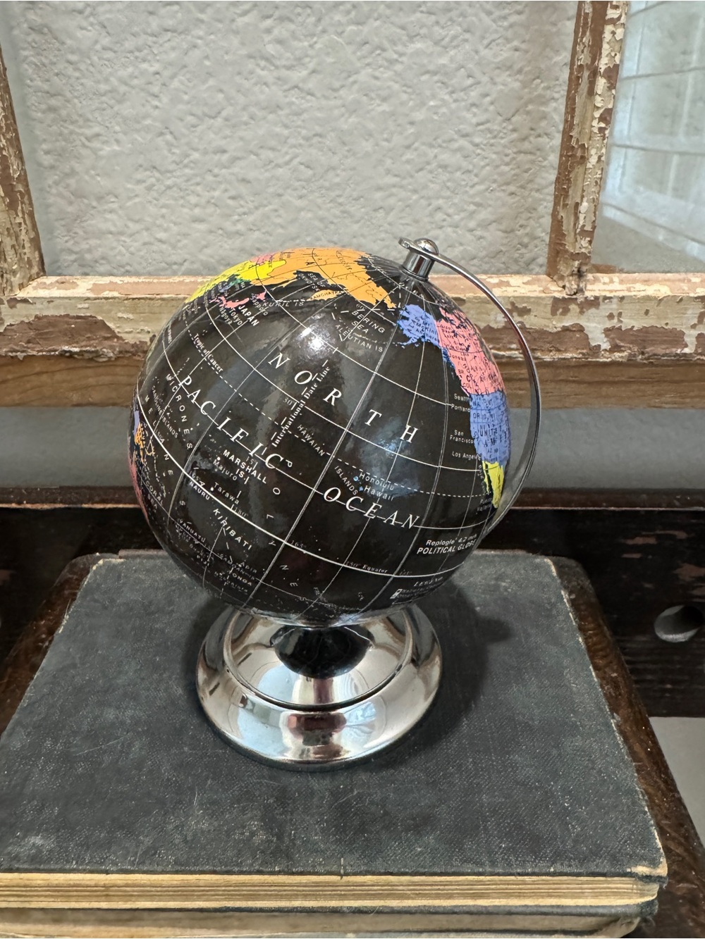 Black Desktop Globe with Multi-Color Continents - Home Accents